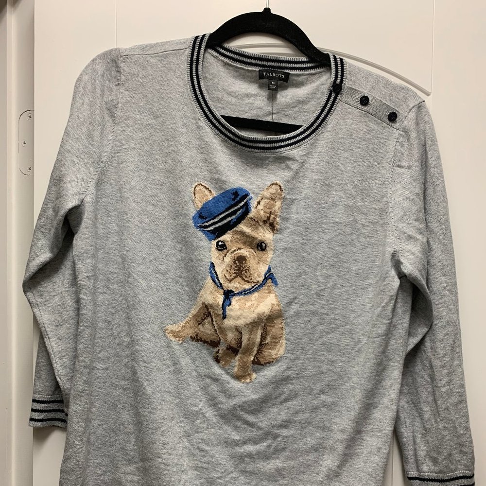 Talbots Navy and Gray Dog Sweater